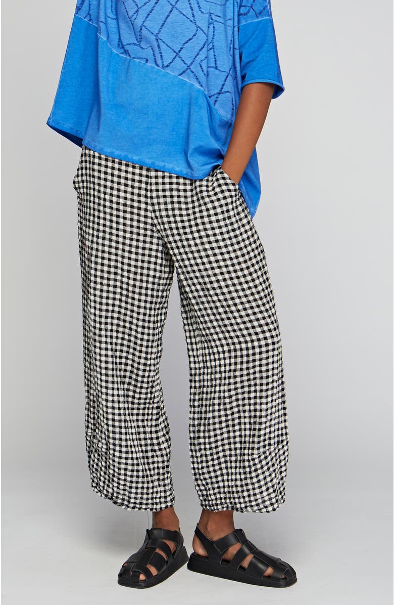 LUUKAA Rio Checkered Gauze Linen Pants, Main, color, Black