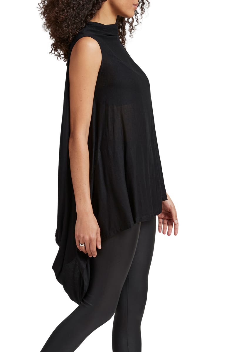 Marcella Ines Drape Sleeveless High-Low Tunic Top, Alternate, color, Black