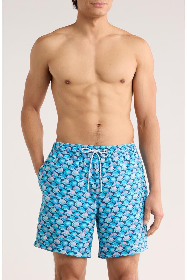 Stretch Waist 6.5-Inch Swim Trunks, Main, color, INDIGO