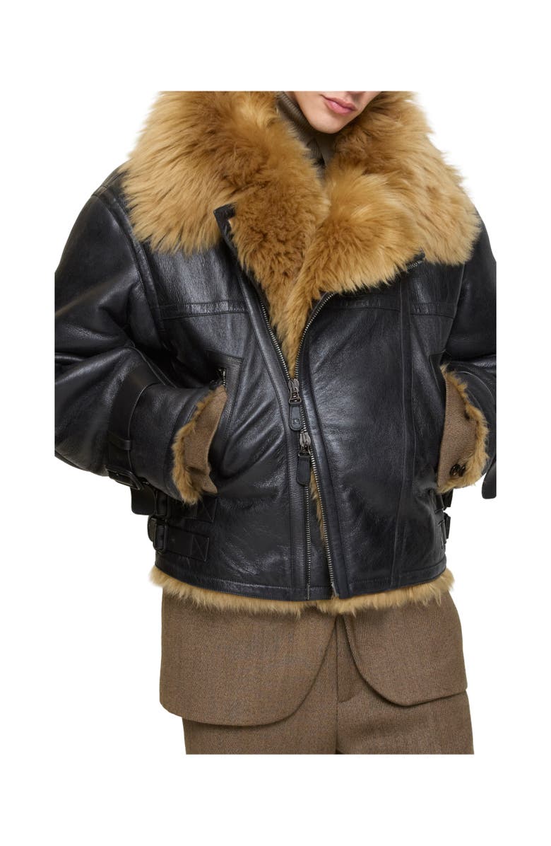 Burberry Cropped Shearling Aviator Jacket, Alternate, color, Black