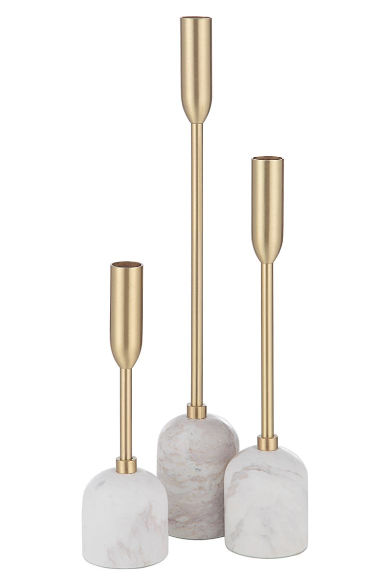 Vesta Set of 3 Tapered Candleholders, Main, color, YELLOW GOLD/ WHITE MULTI