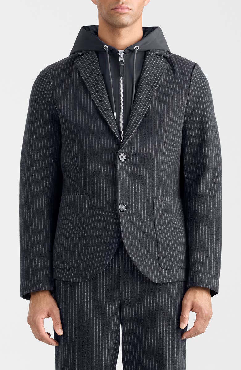 Mackage Wells Pinstripe Jacket with Removable Hooded Bib, Main, color, Navy-Cream