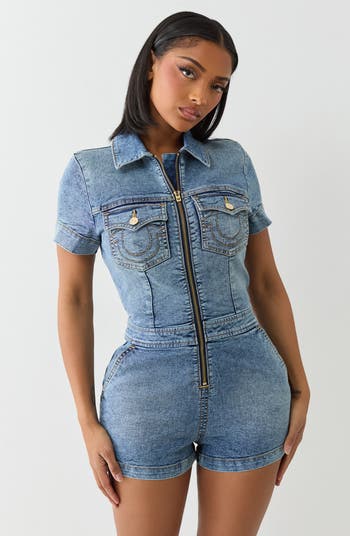 Zip Denim Romper
