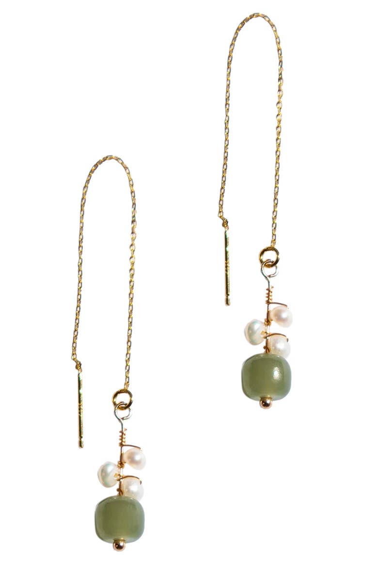 seree Madeleine Jade and freshwater pearl drop earrings, Main, color, Light Green