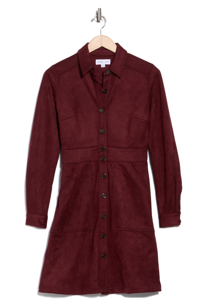 Button Front Dress, Alternate, color, MERLOT