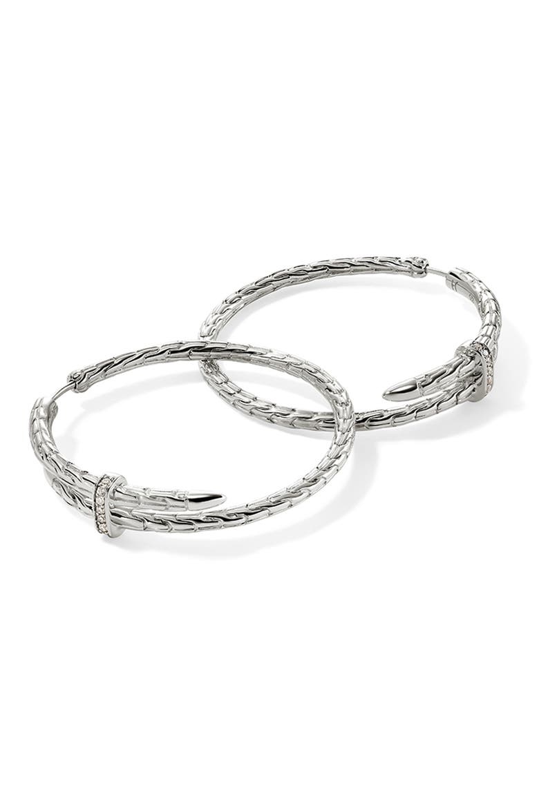Spear Hoop Earrings, Silver, Diamonds, 40mm, Main, color, SILVER