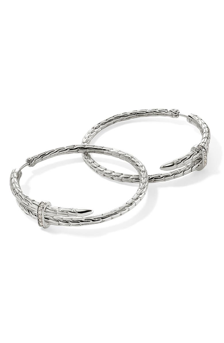 John Hardy Spear Hoop Earrings, Silver, Diamonds, 40mm, Main, color, Silver