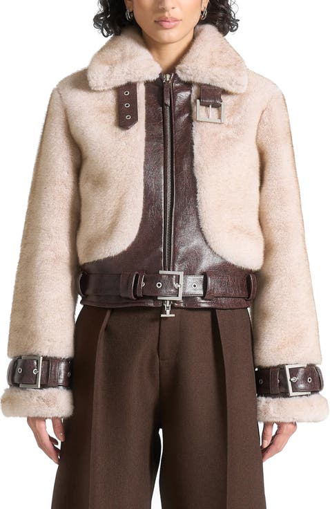 Deya Plush & Leather Leather Belted Jacket
