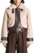 Manière De Voir Deya Plush & Leather Leather Belted Jacket