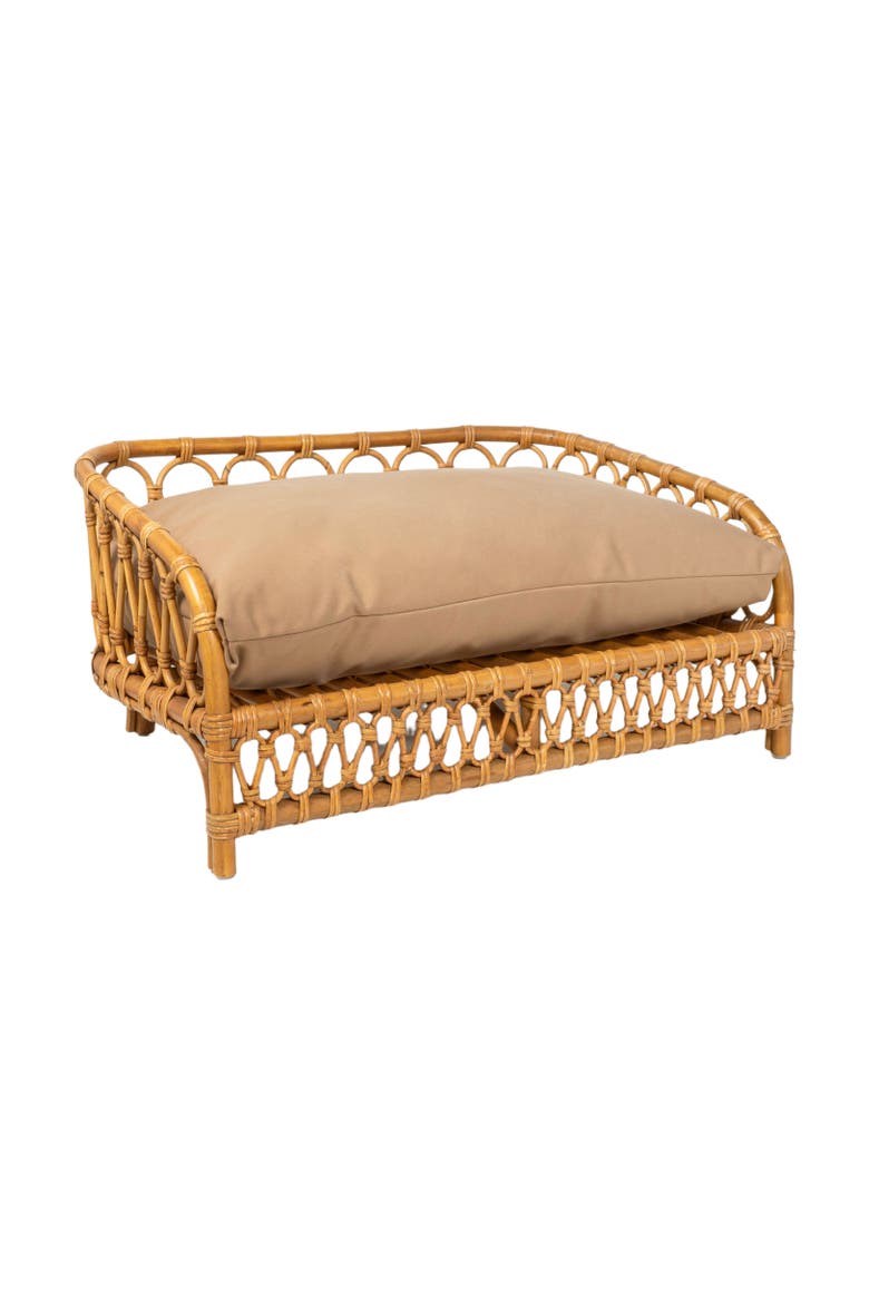 Elevate Handwoven Rattan Pet Daybed with Machine-Washable Cushion, Alternate, color, Natural