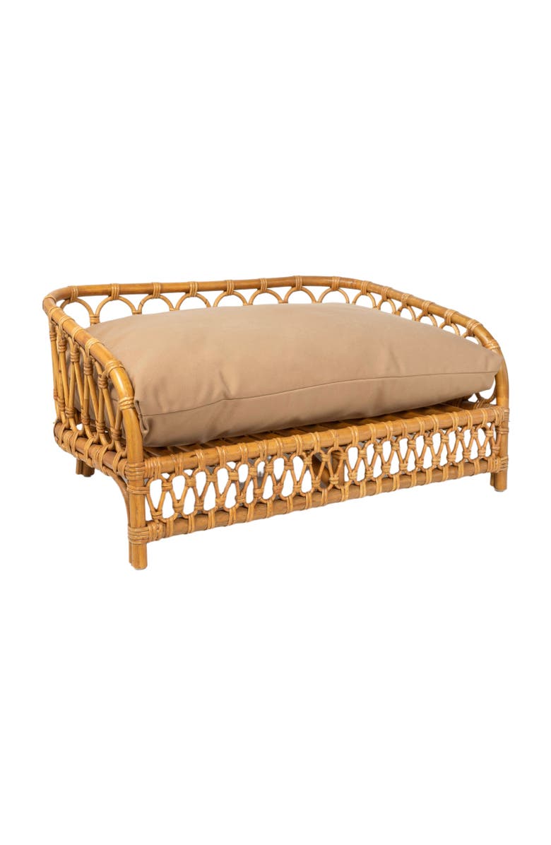 The Licker Store Elevated 27.5" x 17" Bohemian Handwoven Rattan Pet Daybed with Machine-Washable Cushion, Alternate, color, Natural