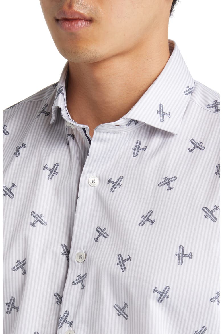DRY TOUCH® Stripe Plane Print Performance Sateen Button-Up Shirt, Alternate, color, GREY