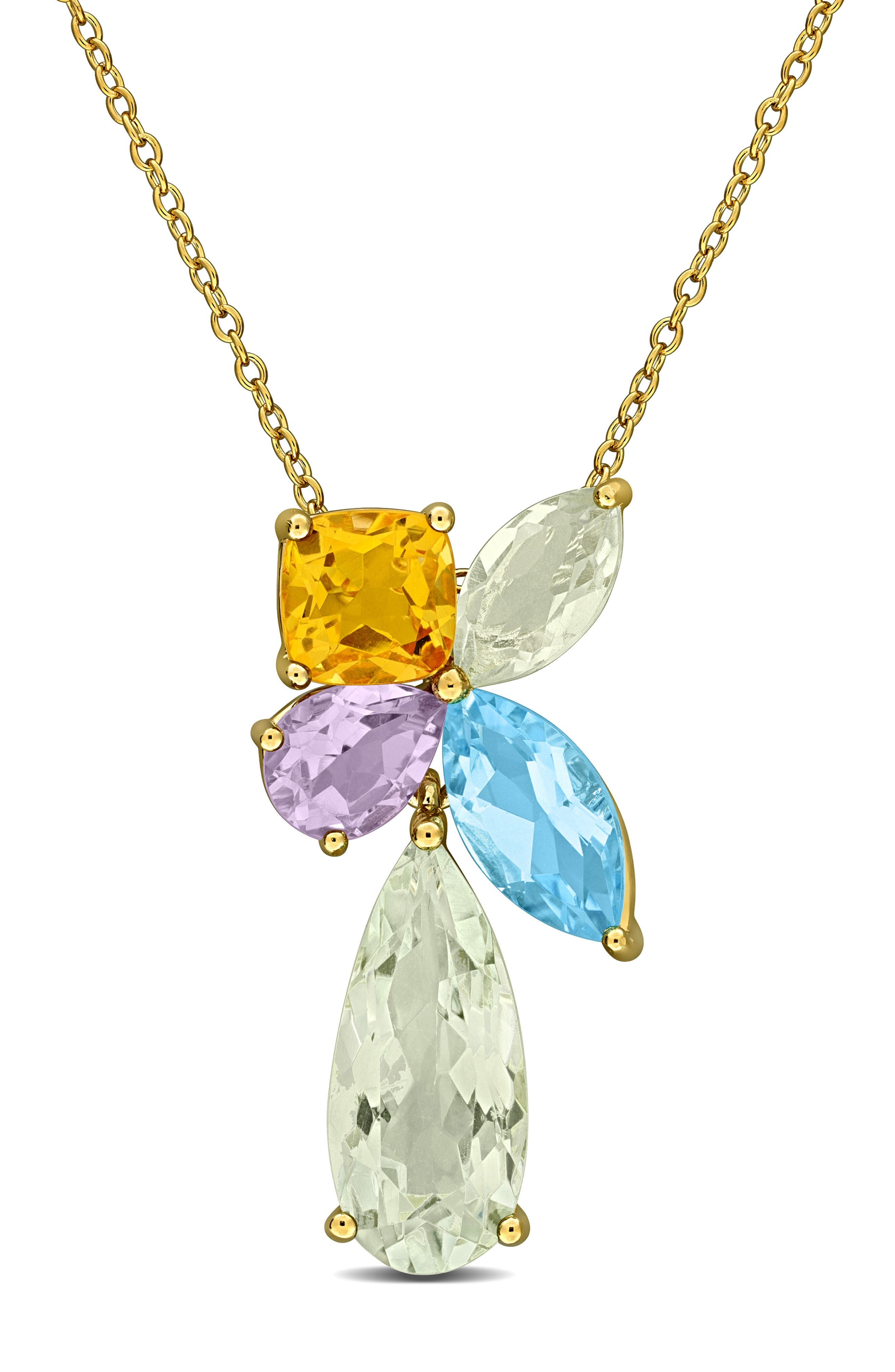 Multi-Gem Cluster Pendant Necklace