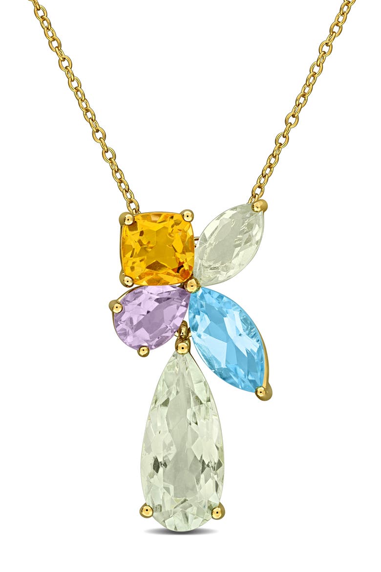 Multi-Gem Cluster Pendant Necklace, Main, color, GOLD