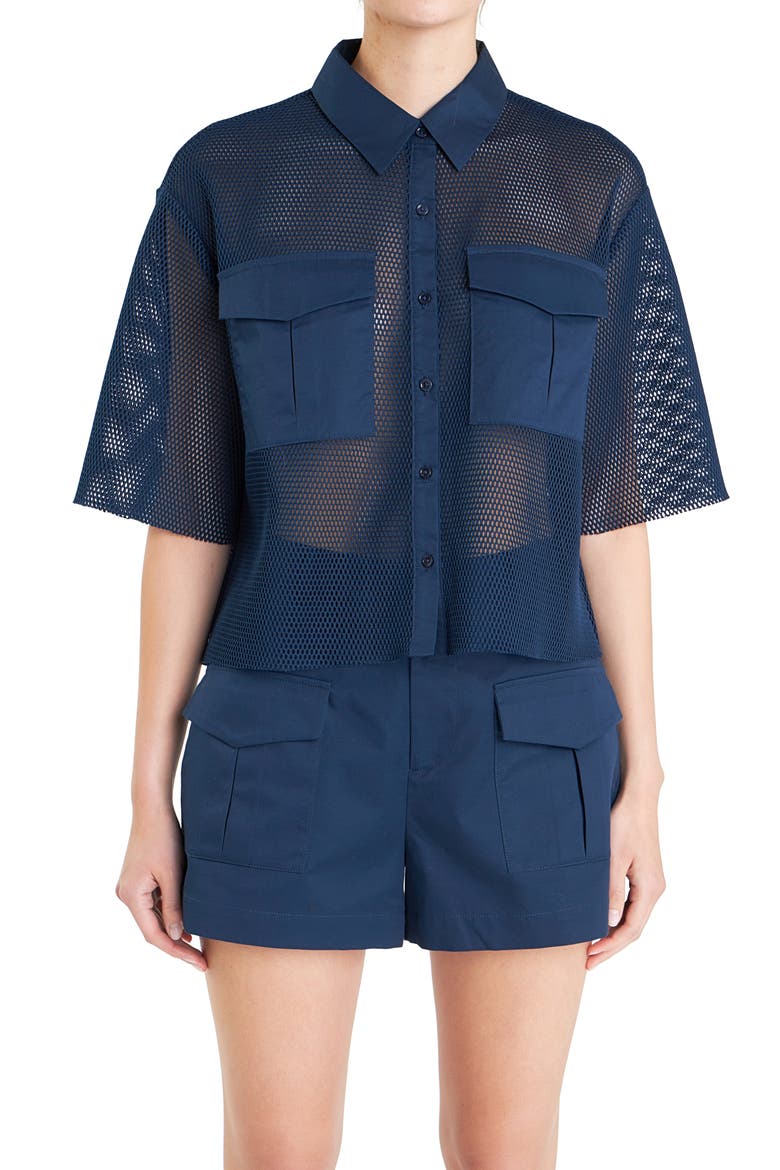 Pocket Mesh Shirt, Main, color, NAVY