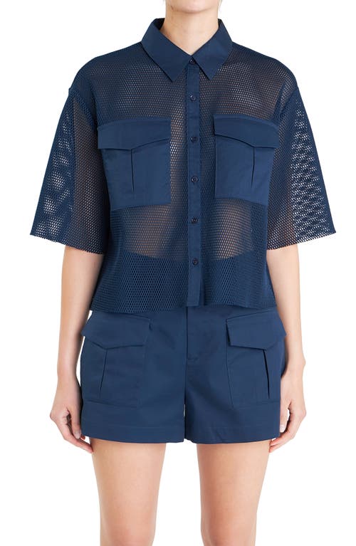 Endless Rose Pocket Mesh Shirt in Navy 