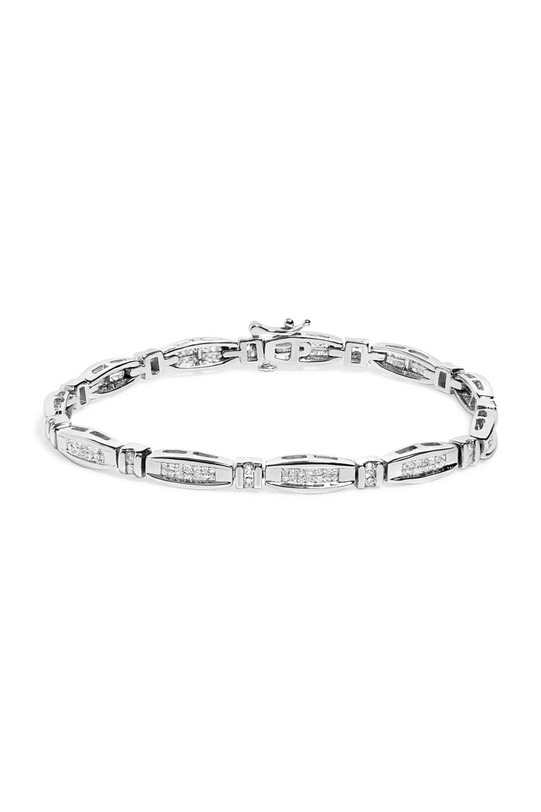 14K White Gold 2.0 Cttw Princess and Round Diamond Bar and Link Bracelet, Main, color, White