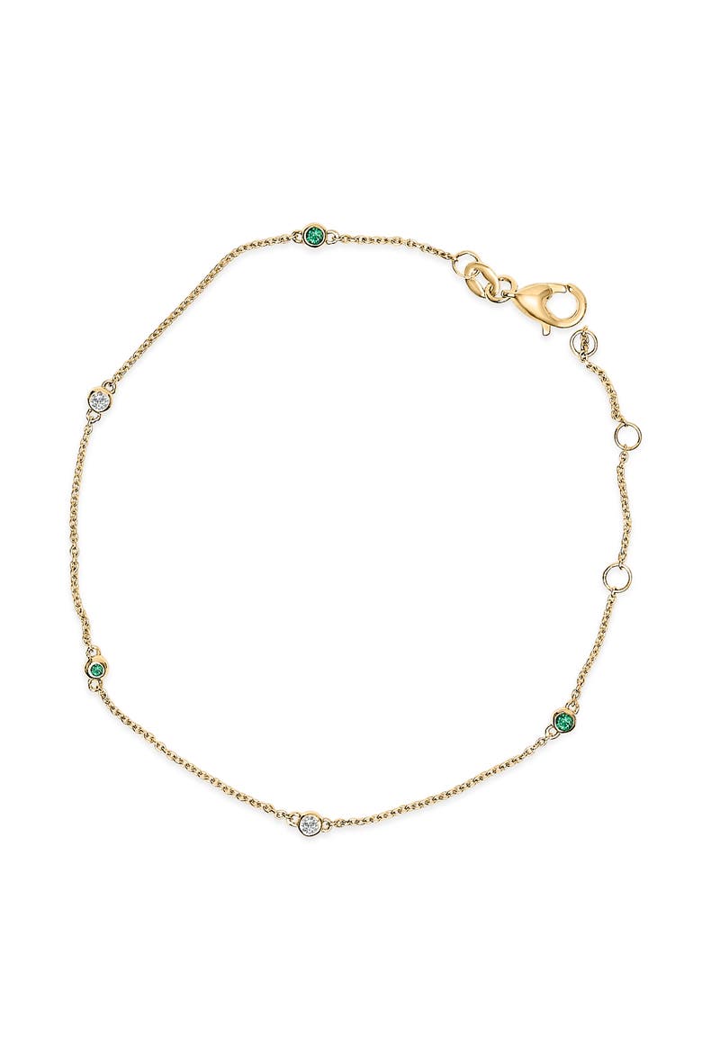 14K Yellow Gold Alternating Green Emerald and Diamond Bezel Station Chain Bracelet, Main, color, Yellow