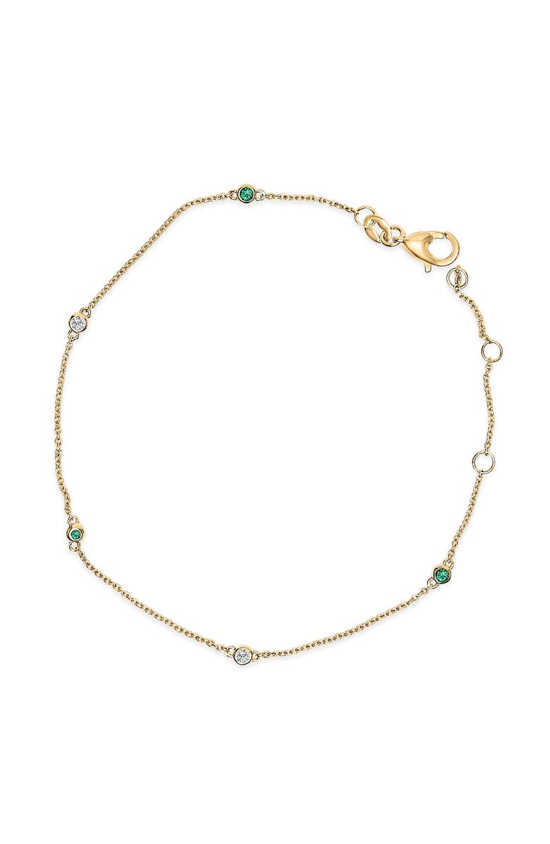 Haus of Brilliance 14K Yellow Gold Alternating Green Emerald and Diamond Bezel Station Chain Bracelet, Main, color, Yellow
