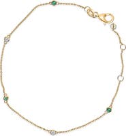 Haus of Brilliance 14K Yellow Gold Alternating Green Emerald and Diamond Bezel Station Chain Bracelet