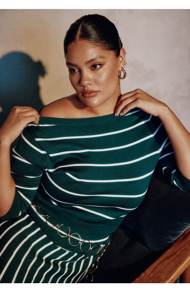 June + Vie Scallop-Trim Wrap Sweater, Main, color, Rain Forest Stripe