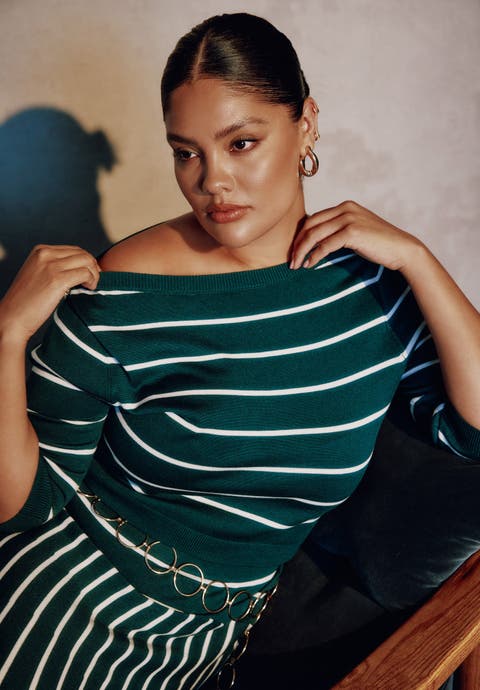 Scallop-Trim Wrap Sweater (Plus Available)