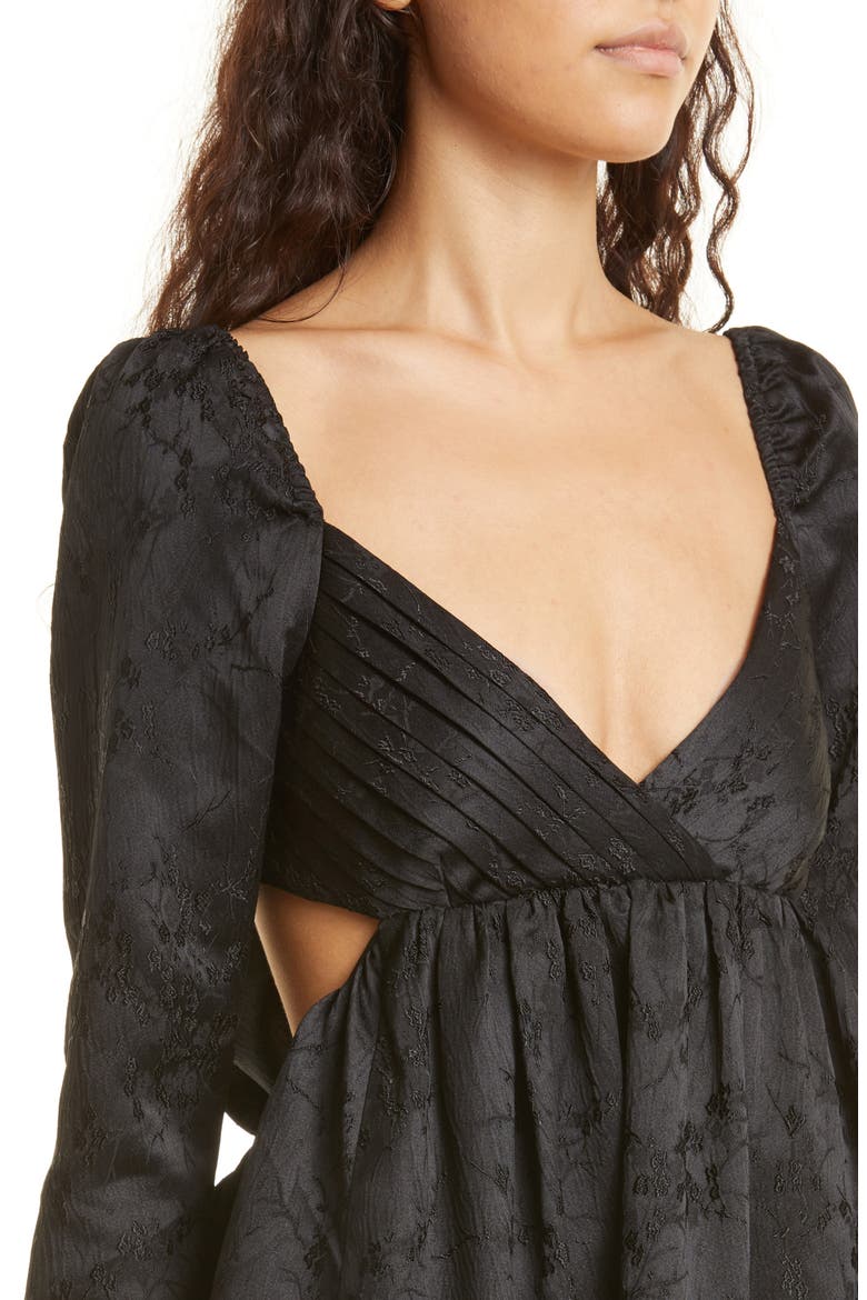 Lena Cutout Long Sleeve Minidress, Alternate, color, BLACK
