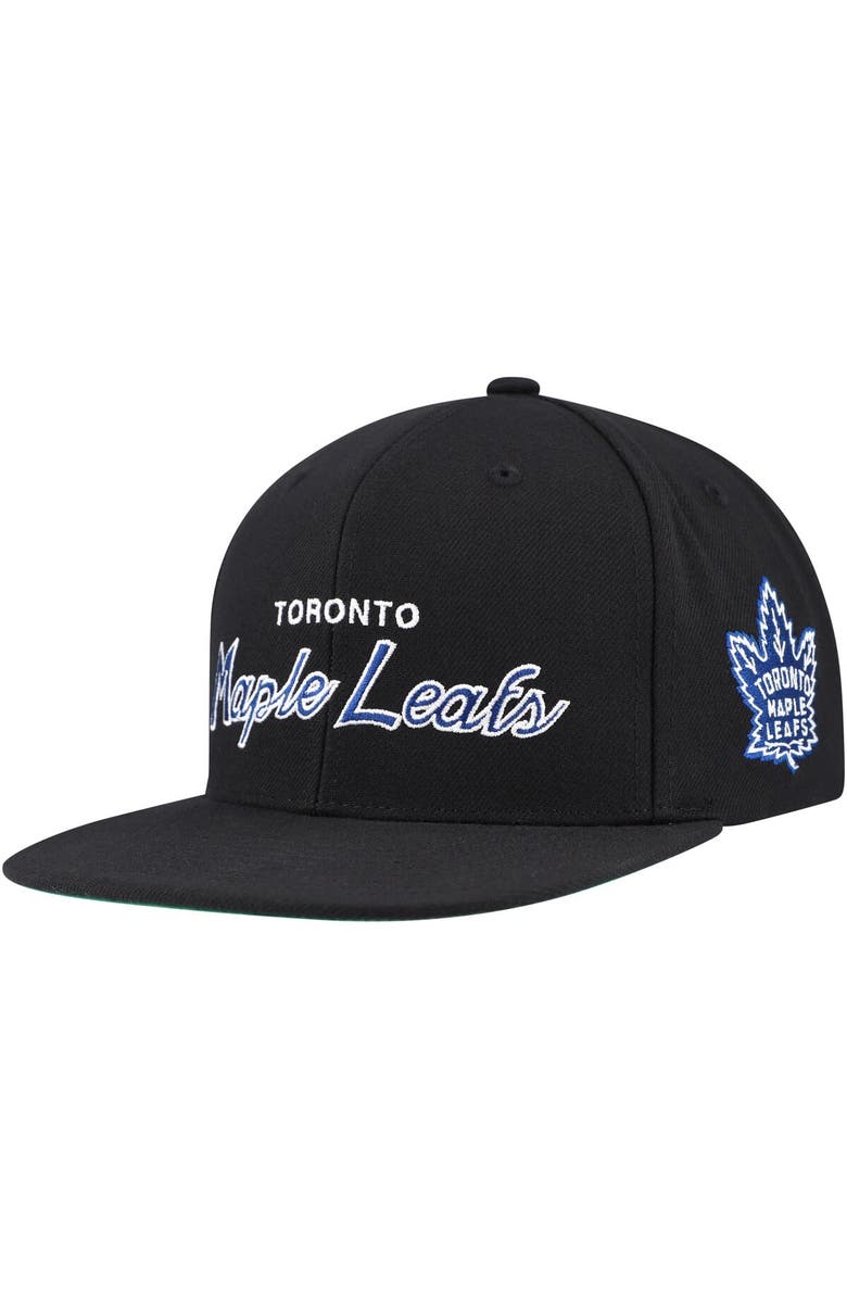 Mitchell & Ness Men's Mitchell & Ness Black Toronto Maple Leafs Core Team Script 2.0 Snapback Hat, Main, color, 