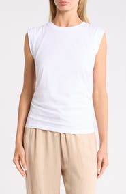 Caslon® Side Ruched Cotton Blend Tank