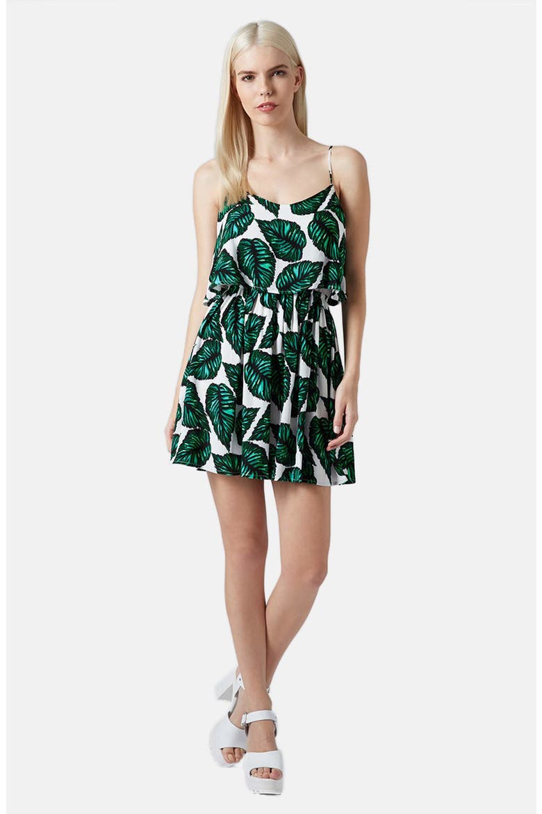 Leaf Print Crinkle Sundress, Alternate, color, LEAF GREEN
