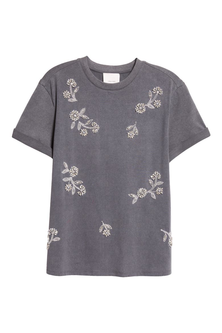 Bree Crystal Vine Detail Stretch Cotton T-Shirt, Alternate, color, WASHED BLACK