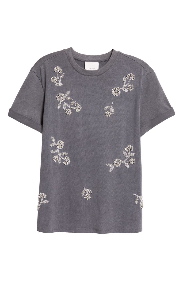 Cinq à Sept Bree Crystal Vine Detail Stretch Cotton T-Shirt, Alternate, color, Washed Black