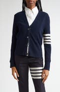 Thom Browne Holidays Classic 4-Bar Virgin Wool V-Neck Cardigan