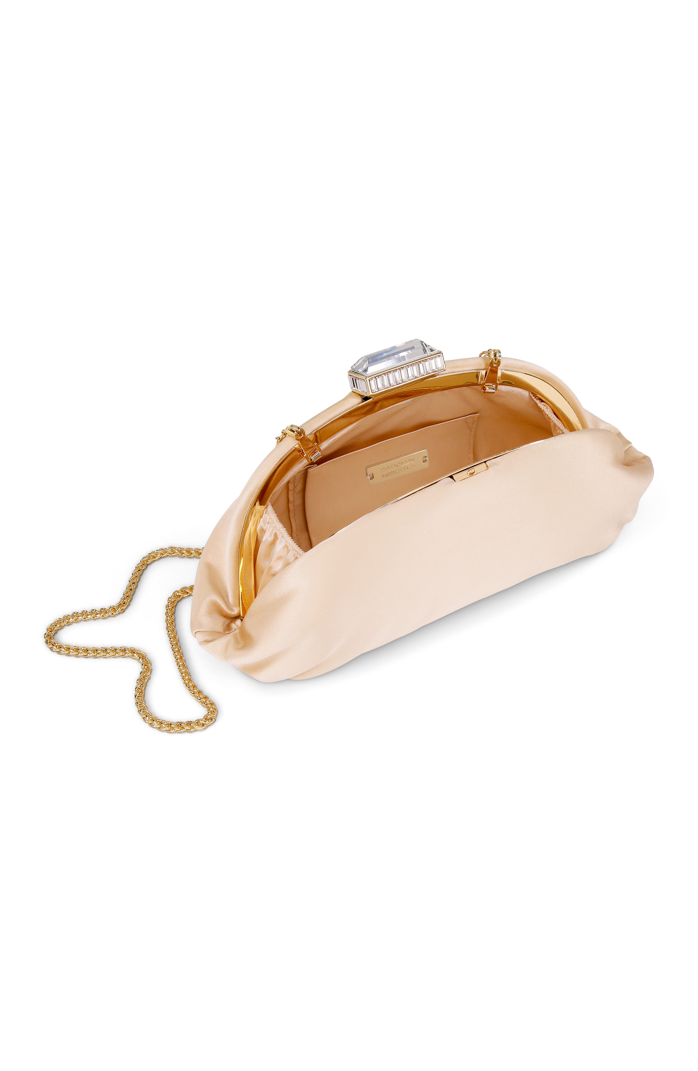 BADGLEY MISCHKA Leia Satin Pouch Clutch, Alternate, color, Nude
