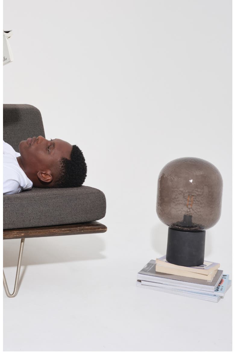 Bruce 16" LED Table Lamp with Cement Base and Textured Glass Dome, Alternate, color, Classic Black