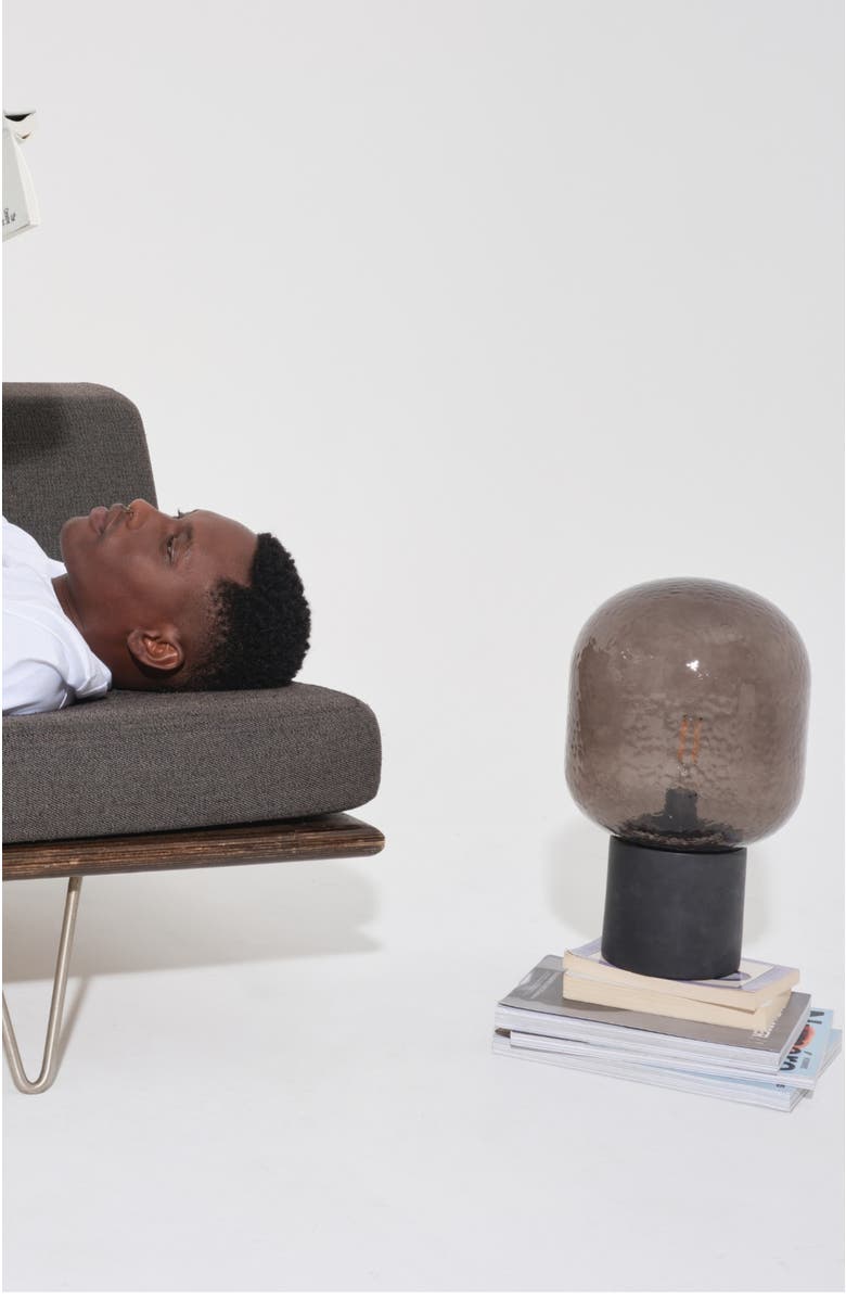 Brightech Bruce 16" LED Table Lamp with Cement Base and Textured Glass Dome, Alternate, color, Classic Black