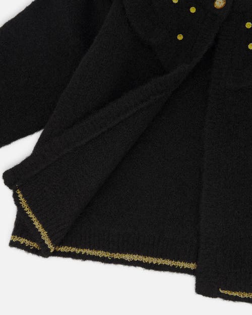 Deux Par Deux Knitted Cardigan With Rhinestones In Black