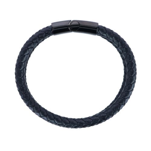 Trafalgar Loose Fit Simple 2 Band Braided Secure Clasp Leather Bracelet In Black