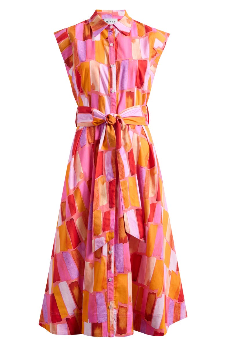 Milly Jules Sunset Tile Stretch Cotton Midi Shirtdress, Alternate, color, Pink Multi