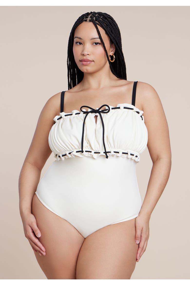 Ruched Bandeau One Piece, Alternate, color, COCONUT MILK