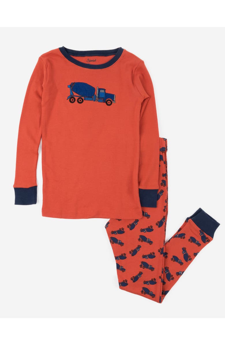 Leveret Two-Piece Printed Cotton Pajamas, Vehicles & Machines, Main, color, Cement Truck