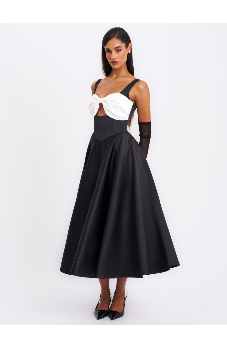 Miss Circle Edda Maxi Gown with White Bow, Alternate, color, Black With White Bow