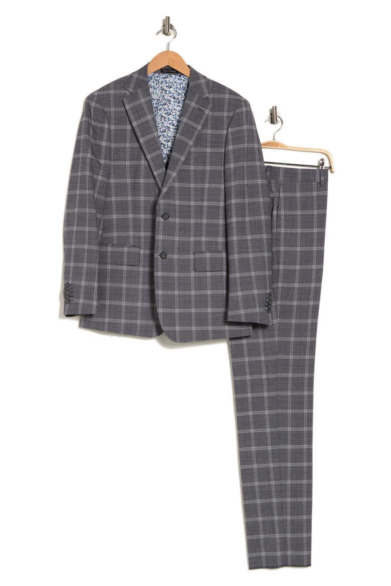 Trim Fit Windowpane Wool Blend Suit, Alternate, color, GRAY