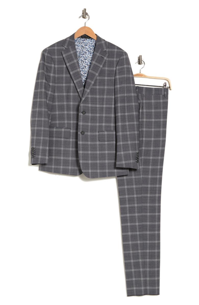 English Laundry Trim Fit Windowpane Wool Blend Suit, Alternate, color, Gray