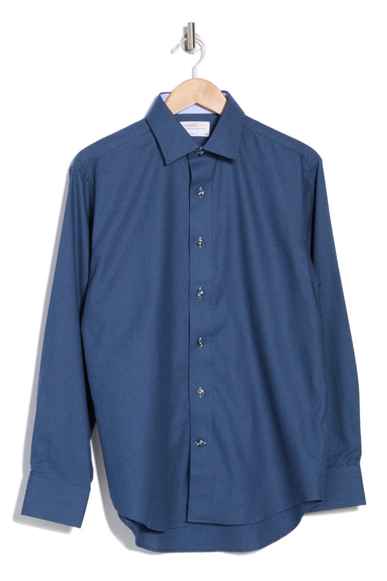 Trim Fit Textured Diamond Stretch Cotton Dress Shirt, Alternate, color, MIDNIGHT