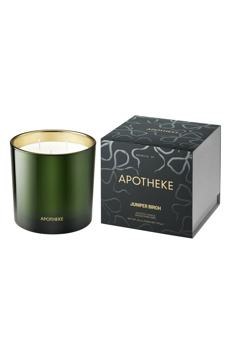 APOTHEKE Juniper Birch Three-Wick Scented Candle, Main, color, Medium Green