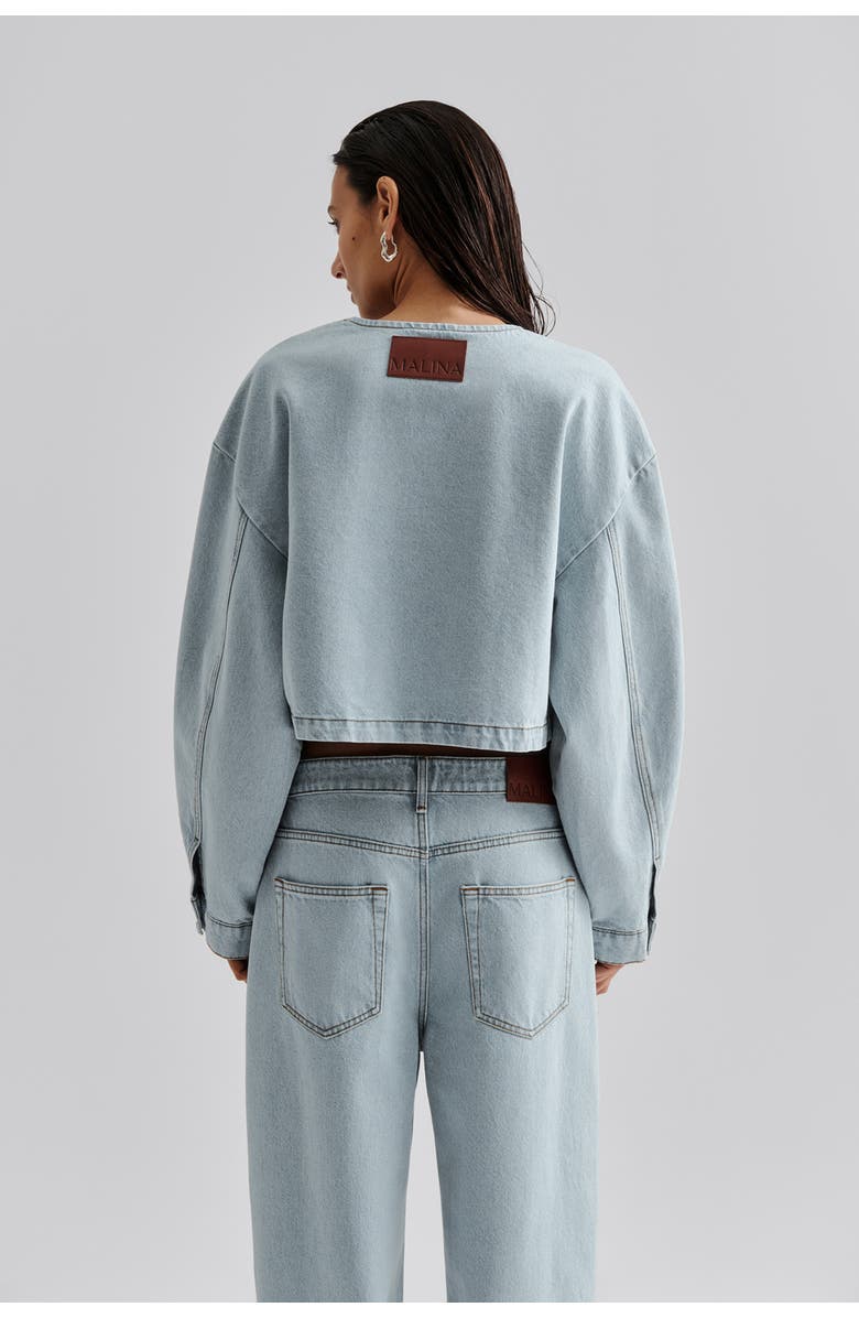 Malina Elowen Cropped Long Sleeve Denim Jacket, Alternate, color, Unwashed Dark Blue