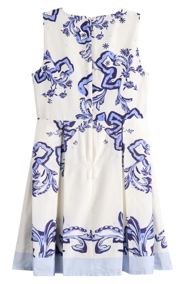 Reiss Kids' Emiline Pleat Fit and Flare Dress, Alternate, color, Blue Print