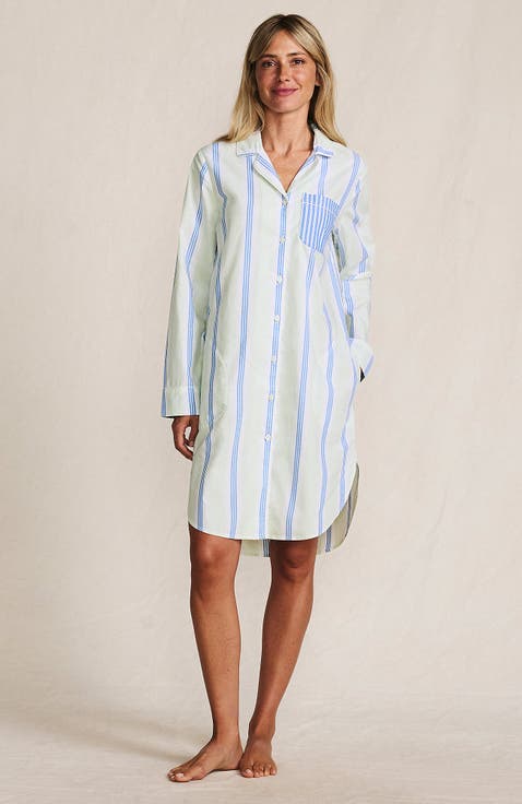 Cotton Poplin Long Sleeve Sleepshirt Nightgown