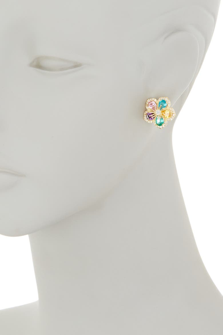 Flower Dazzle Gold Toned Multi-Colored CZ Crystal Stud Earrings, Alternate, color, MULTI COLOR